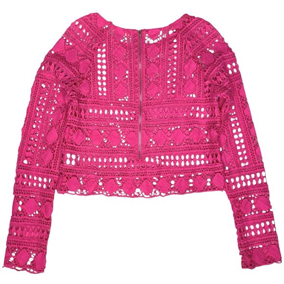 Lace Crochet Crop Top Womens L Pink Coquette Whimsigoth Balletcore Boho Festival - Picture 2 of 7